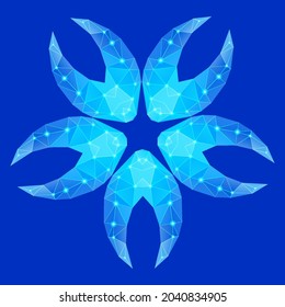 Polygonal geometric constellation in form same elements on blue background