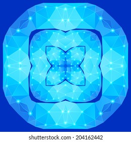 Polygonal geometric constellation in form square flower with four petals  on the blue  background
