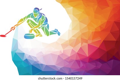 Polygonal geometric curling player vector illustration eps10