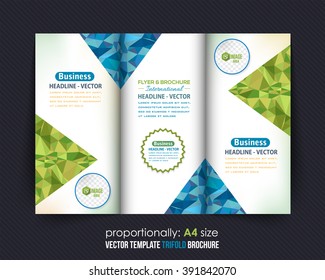 Polygonal Geometric Elements Style Business Tri-Fold Brochure Design. Corporate Leaflet, Cover Template