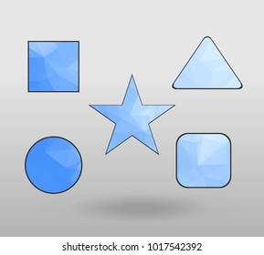 Polygonal geometric figures. Set of design elements with square, Circle, rectangle, star, triangle shape.  colorful shape in modern polygonal crystal style on white background.