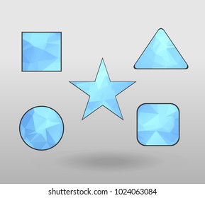 Polygonal geometric figures. Set of design elements with square, Circle, rectangle, star, triangle shape.  colorful shape in modern polygonal crystal style on white background.