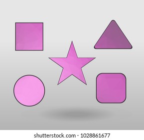 Polygonal geometric figures. Set of design elements with square, Circle, rectangle, star, triangle shape.  colorful shape in modern polygonal crystal style on white background.