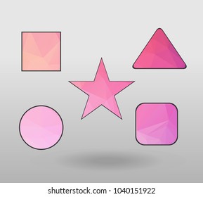 Polygonal geometric figures. Set of design elements with square, Circle, rectangle, star, triangle shape.  colorful shape in modern polygonal crystal style on white background.