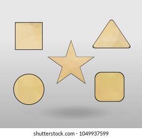 Polygonal geometric figures. Set of design elements with square, Circle, rectangle, star, triangle shape.  colorful shape in modern polygonal crystal style on white background.