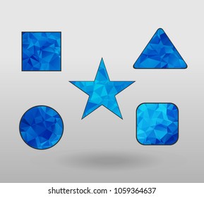 Polygonal geometric figures. Set of design elements with square, Circle, rectangle, star, triangle shape.  colorful shape in modern polygonal crystal style on white background.