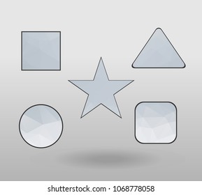 Polygonal geometric figures. Set of design elements with square, Circle, rectangle, star, triangle shape.  colorful shape in modern polygonal crystal style on white background.