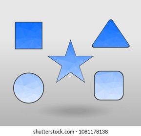 Polygonal geometric figures. Set of design elements with square, Circle, rectangle, star, triangle shape.  colorful shape in modern polygonal crystal style on white background.