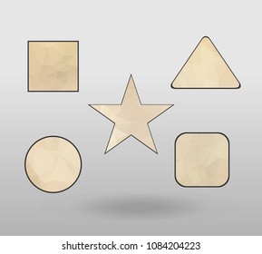 Polygonal geometric figures. Set of design elements with square, Circle, rectangle, star, triangle shape.  colorful shape in modern polygonal crystal style on white background.