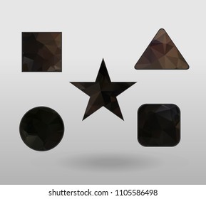 Polygonal geometric figures. Set of design elements with square, Circle, rectangle, star, triangle shape.  colorful shape in modern polygonal crystal style on white background.