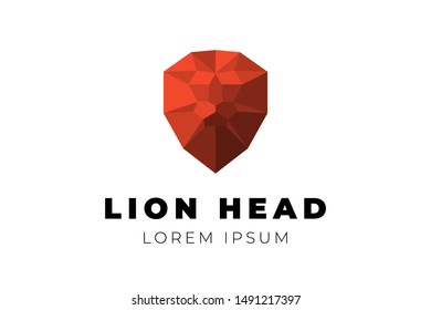 Polygonal geometric low poly lion head. Triangle origami polygon red vector illustration