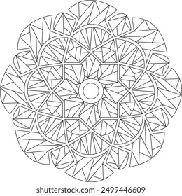 Mandala geométrica poligonal para niños adultos Página para colorear Zentangle Diamonds Stress Free Relaxing Meditation Line Art