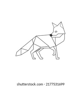 Polygonal geometric outline illustration of fox isolated on white. Contour for tattoo, logo, emblem and design element.