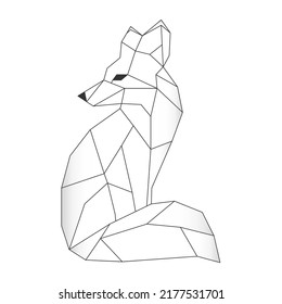 Polygonal geometric outline illustration of fox isolated on white. Contour for tattoo, logo, emblem and design element.