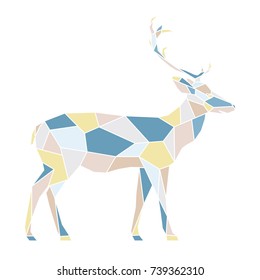 Polygonal geometric outline multicolor illustration of deer. Scandinavian style. Vector illustration.