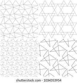 Polygonal Geometric patterns. Set of black and white monochrome seamless backgrounds. Vector illustration