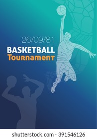 Polygonal geometric professional basketball player on colorful low poly background doing jump shot with space for flyer, poster, web, leaflet, magazine. Vector illustration
