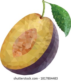 Polygonal geometric purple violet sliced plum fruits . Vector illustration
