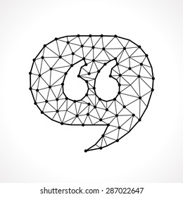 Polygonal geometric quotation mark speech bubble. Black and white linear triangle typographic element