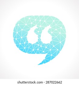 Polygonal geometric quotation mark speech bubble. Linear triangle typographic element in turquoise color