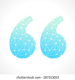 Polygonal geometric quotation marks symbol. Linear triangle typographic element in turquoise color