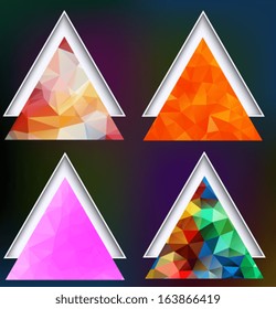 Polygonal geometric shapes. Set of triangles on the blurred background.