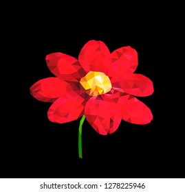 polygonal geometric triangle red flower, isolated vector illustration - Vector