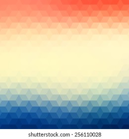 Polygonal geometric vector background with color gradient on triangles or diamond shapes pattern. Abstract vibrant blue-red blurred mosaic wallpaper for banner design template