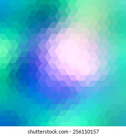 Polygonal geometric vector background with color gradient on triangles or diamond shapes pattern. Abstract vibrant emerald green and blue blurred mosaic wallpaper for banner design template