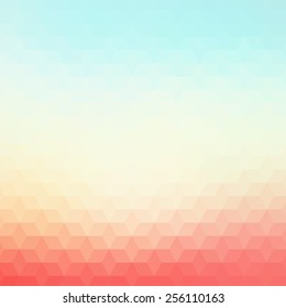 Polygonal geometric vector background with color gradient on triangles or diamond shapes pattern. Abstract vibrant blue-pink blurred mosaic wallpaper for banner design template