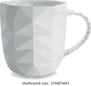 Polygonal geometric white mug cup. Vector illustration