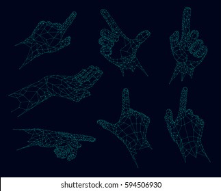 Polygonal gestures, Futuristic low poly hands vector illustration