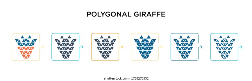 Polygonal giraffe vector icon in 6 different modern styles. Black, two colored polygonal giraffe icons designed in filled, outline, line and stroke style. Vector illustration can be used for web, 