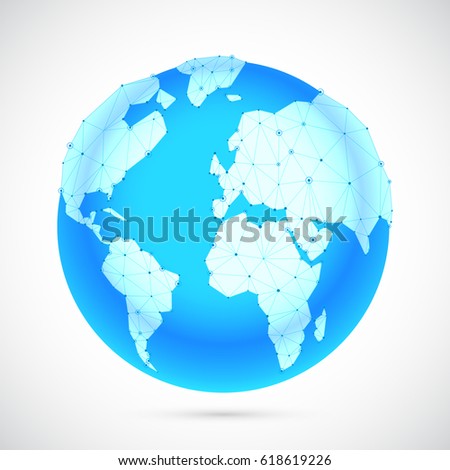 Polygonal globe with worl map on white background