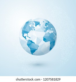 Polygonal Globe. World Globe Map. Creative Earth Concept. Vector Illustration Isolated On Blue Background