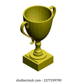 Polygonal gold cup. Isometric view. 3D Vector illustration