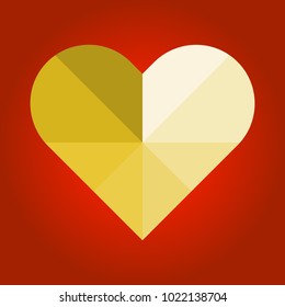 polygonal gold heart on red for web and design,vector illustration.