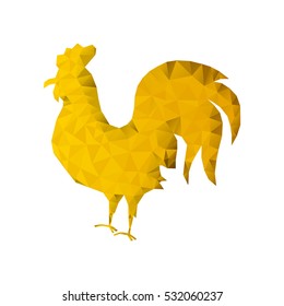 Polygonal Gold Rooster Silhouette. Vector Illustration of Chinese Happy New Year Symbol.