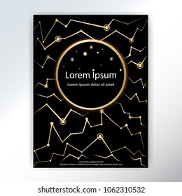 Polygonal golden black background strars sky connection . Cyber abstract vector futured background .