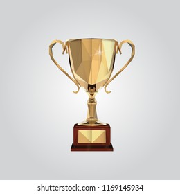 Polygonal golden cup. Geometric and triangle metal trophy