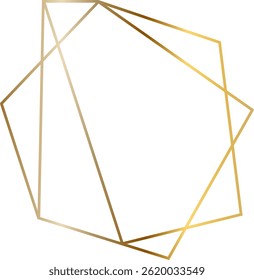 Polygonal golden frame with sharp edges shining brightly on a white background creates an elegant and modern design, perfect for adding a touch of luxury to various projects