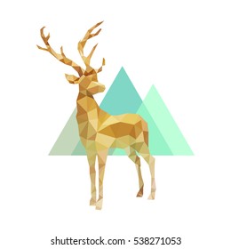polygonal golden stag, poly low animal vector