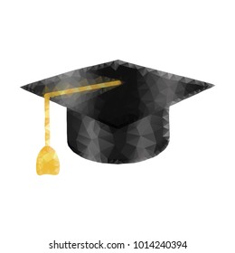 Polygonal graduation cap, isolated on white background. Business concept. Low poly design. Thin line polygon concept. 