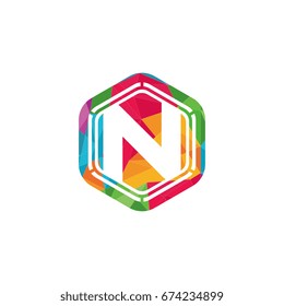 polygonal graphic initial letter n geometrical logo vector