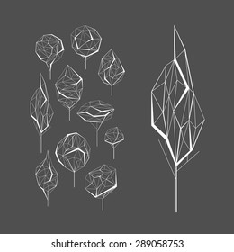 Polygonal graphical set of isolated vector trees, monochromati?