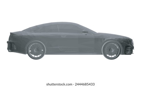 Polygonal gray model of a two door modern car isolated on a white background. Side view. Vector illustration. 3D.