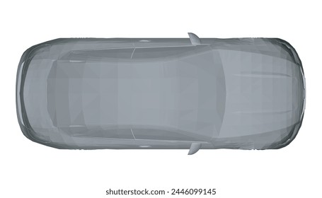 Modelo gris poligonal de un coche moderno de dos puertas aislado sobre un fondo blanco. Vista superior. Ilustración vectorial. 3P.