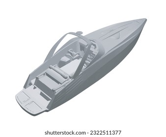 Ilustración vectorial aislada de lanchas grises poligonales. Barco caro y de lujo. 3 D.