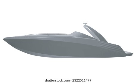 Polygonal grauer Speedboat einzelne Vektorgrafik. Luxuriöses und teures Boot. 3D.