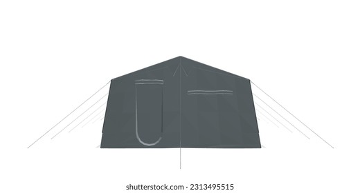 Polygonal gray tent. Vector illustration isolated on white background. Tent for hiking and traveling, military. Polygonal tent for wild life in nature, military..